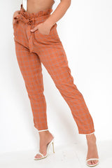 Rust Check Paper Bag Trousers - Irma-Trousers