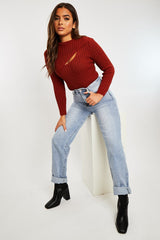 Rust Chest Cut Out Knit Jumper - Heather-Jumper