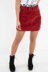 Rust Corduroy Belted Mini Skirt - Mariel-Skirts