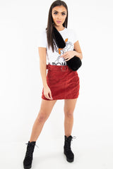 Rust Corduroy Belted Mini Skirt - Mariel-Skirts