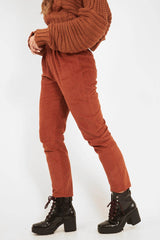 Rust Corduroy Belted Tapered Trousers - Janelle-Trousers