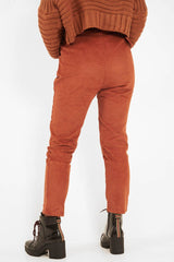 Rust Corduroy Belted Tapered Trousers - Janelle-Trousers