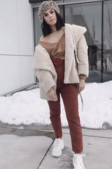 Rust Corduroy Belted Tapered Trousers - Janelle-Trousers