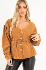 Rust Corduroy Drawstring Buttoned Blouse - Willard-Blouse