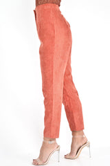 Rust Corduroy High Waist Tapered Trousers - Emmelia-Trousers