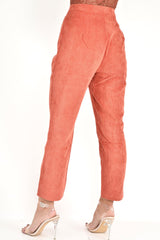Rust Corduroy High Waist Tapered Trousers - Emmelia-Trousers