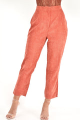 Rust Corduroy High Waist Tapered Trousers - Emmelia-Trousers