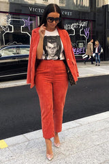 Rust Corduroy High Waist Tapered Trousers - Emmelia-Trousers