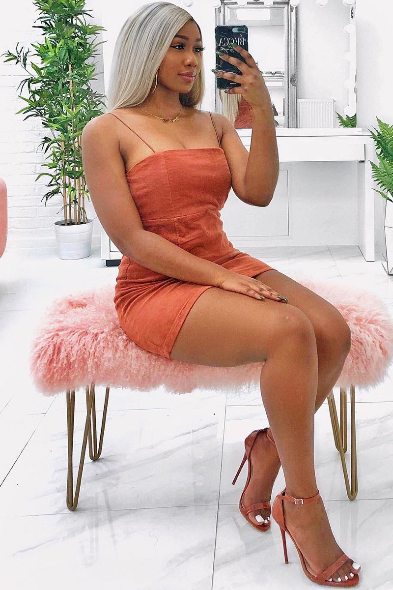 Rust Corduroy Spaghetti Strap Mini Dress - Holli-Dresses