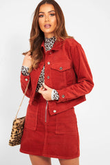 Rust Corduroy Trucker Jacket Skirt Co-Ord - Dhiya-Co-ords
