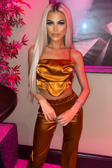 Rust Cowl Neck Satin Corset Top - Skylar