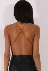 Rust Crochet Cross Back Bodysuit - Crecia-Bodysuits