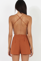 Rust Crochet Cross Back Playsuit - Quinn-Playsuits