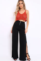 Rust Crochet Scalloped Hem Crop Top - Alexi-Crop Tops