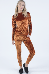 Rust Crushed Velvet Tracksuit - Romy-Loungewear
