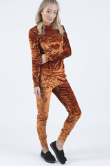 Rust Crushed Velvet Tracksuit - Romy-Loungewear