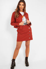 Rust Denim Button Front Skirt Jacket Co-Ord - Dima-Co-ords