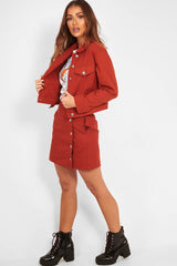 Rust Denim Button Front Skirt Jacket Co-Ord - Dima-Co-ords
