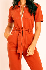 Rust Denim Utility Boilersuit - Chayse-Jumpsuits