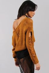 Rust Distressed Detail Knitted Jumper - Lollie-Knitwear