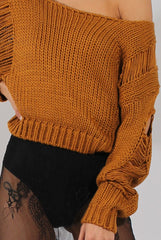 Rust Distressed Detail Knitted Jumper - Lollie-Knitwear