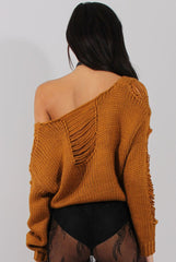 Rust Distressed Detail Knitted Jumper - Lollie-Knitwear