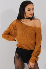 Rust Distressed Detail Knitted Jumper - Lollie-Knitwear