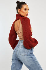Rust Extreme Cut Out High Neck Jumper - Nihara-Jumper
