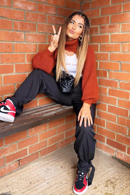 Rust Extreme Cut Out High Neck Jumper - Nihara