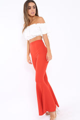 Rust Extreme Flare Trousers - Becki-Trousers