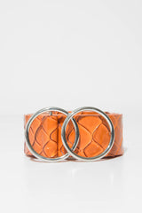Rust Faux Croc PU Double Circle Buckle Belt - Tansy-Belts
