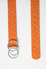 Rust Faux Croc PU Double Circle Buckle Belt - Tansy-Belts