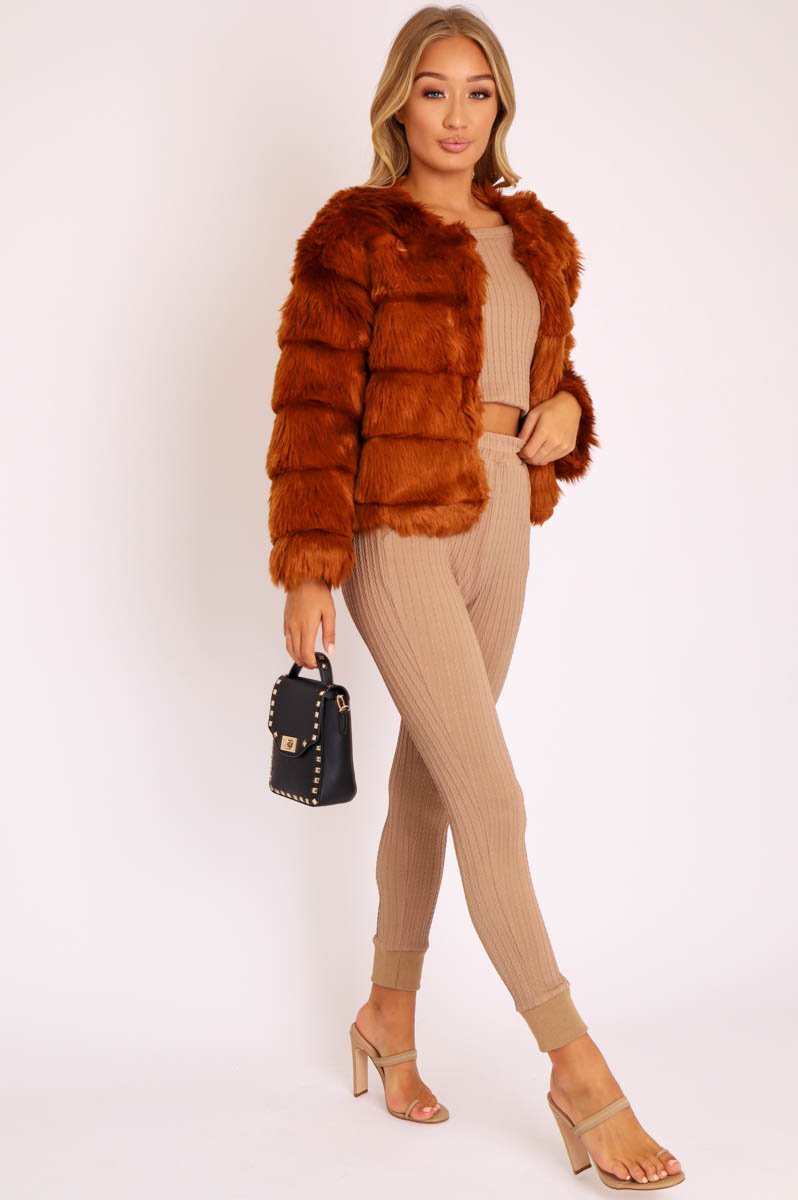 Rust Faux Fur Jacket - Estelle-Faux Fur