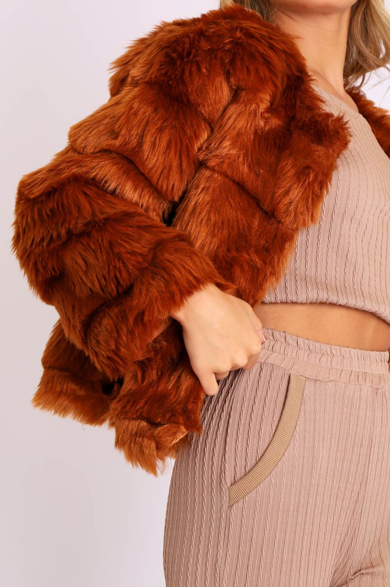 Rust Faux Fur Jacket - Estelle-Faux Fur