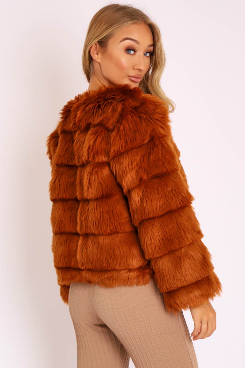 Rust Faux Fur Jacket - Estelle-Faux Fur