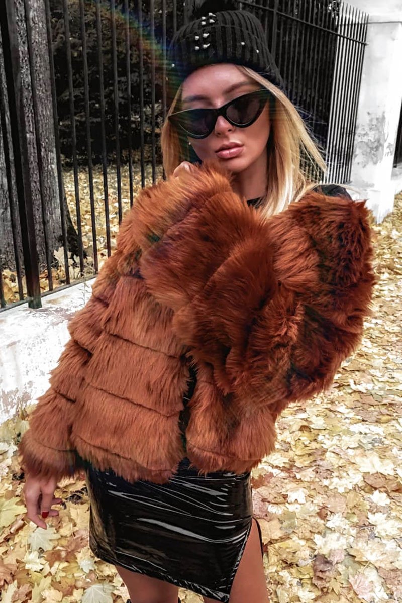 Rust Faux Fur Jacket - Estelle-Faux Fur