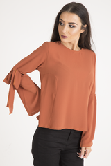 Rust Flared Tied Sleeve Top - Birdie-Tops