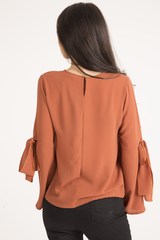 Rust Flared Tied Sleeve Top - Birdie-Tops