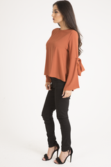 Rust Flared Tied Sleeve Top - Birdie-Tops