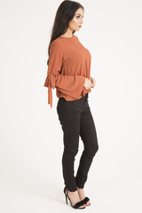 Rust Flared Tied Sleeve Top - Birdie-Tops