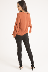 Rust Flared Tied Sleeve Top - Birdie-Tops