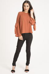 Rust Flared Tied Sleeve Top - Birdie-Tops