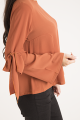 Rust Flared Tied Sleeve Top - Birdie-Tops
