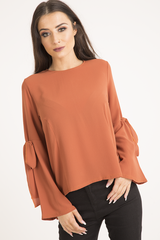 Rust Flared Tied Sleeve Top - Birdie-Tops
