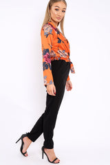 Rust Floral Plunge Satin Wrap Front Jumpsuit - Talulah-Jumpsuits