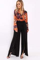 Rust Flower Print Plunge Satin Bodysuit - Madelynn-Bodysuits