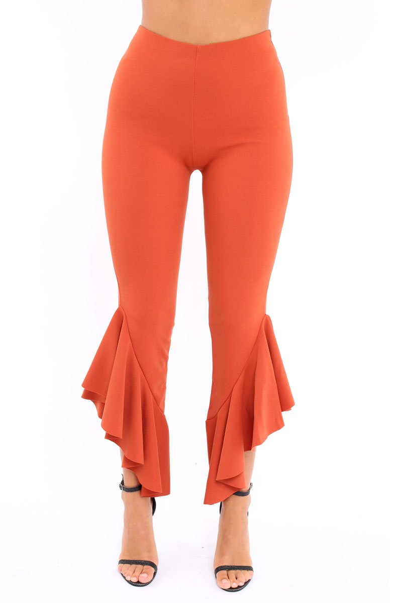 Rust Frill Hem Trousers - Ashlie-Trousers