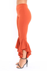 Rust Frill Hem Trousers - Ashlie-Trousers
