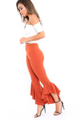 Rust Frill Hem Trousers - Ashlie-Trousers