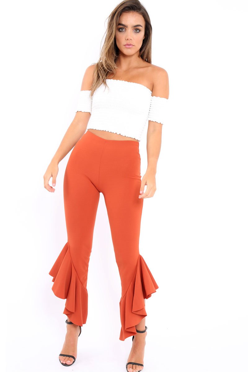 Rust Frill Hem Trousers - Ashlie-Trousers